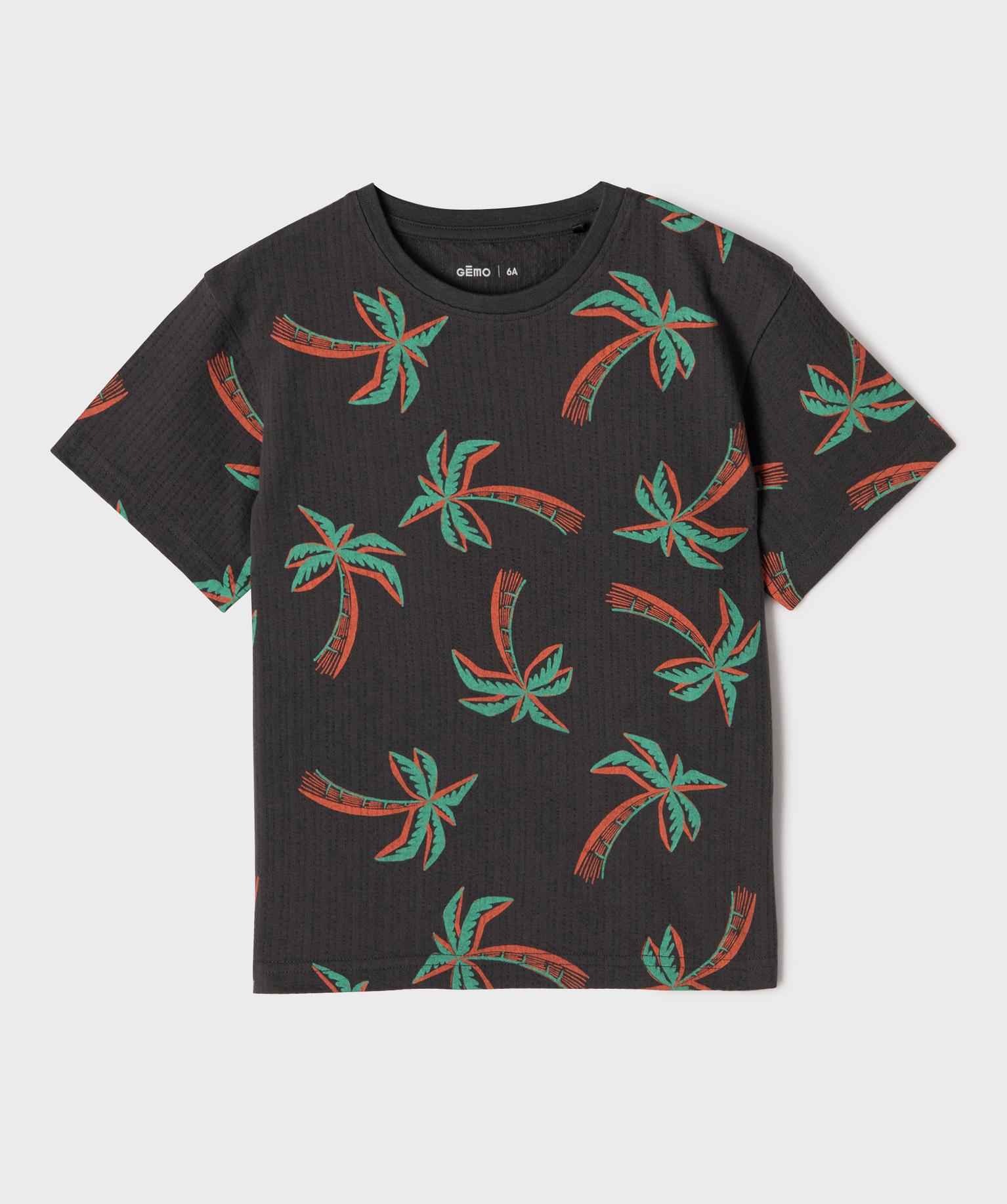 tee-shirt manches courtes oversize a motifs palmiers garcon gris tee-shirts