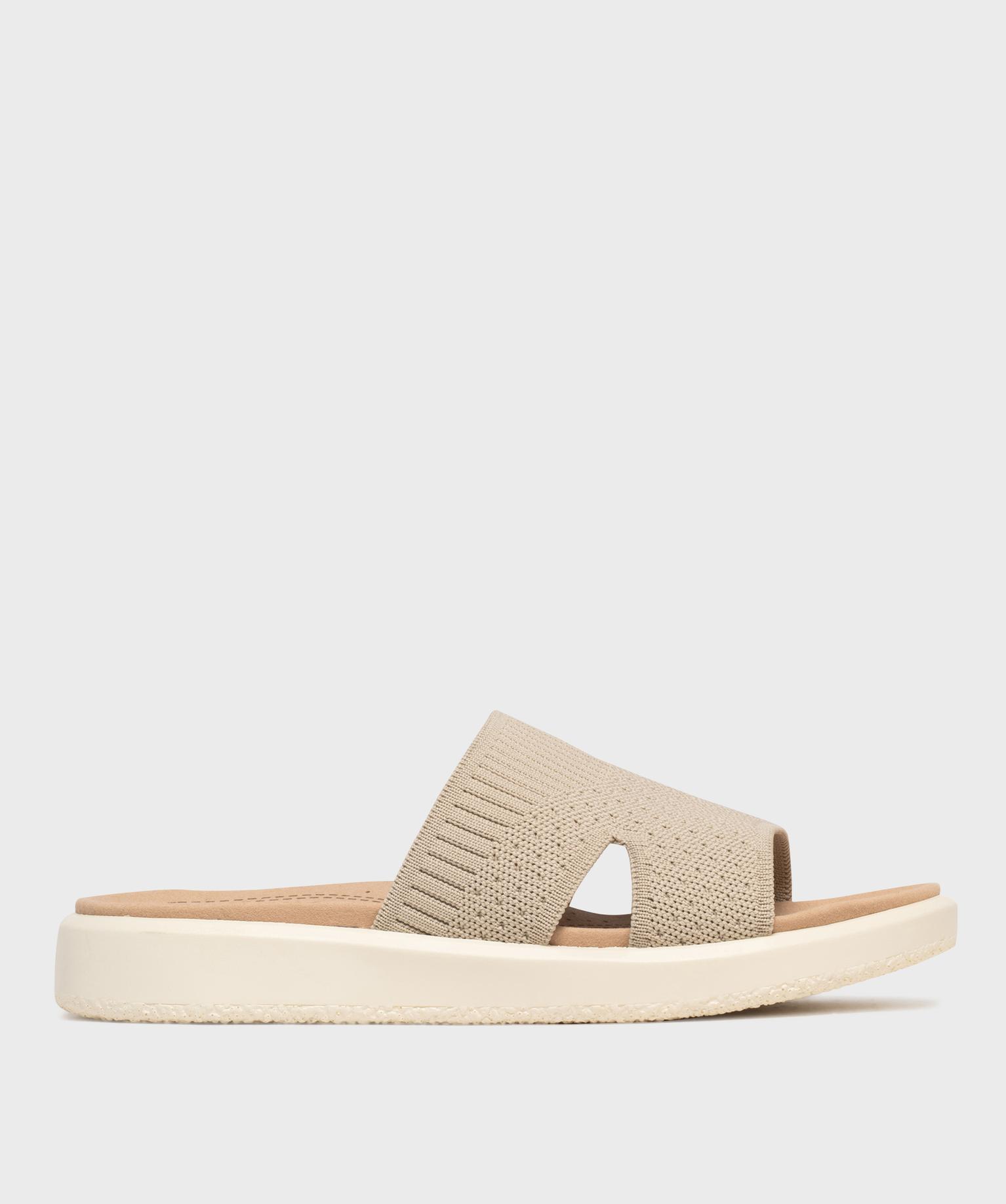 mules a petite semelle plateforme et large bride en textile femme beige standard mules et sabots