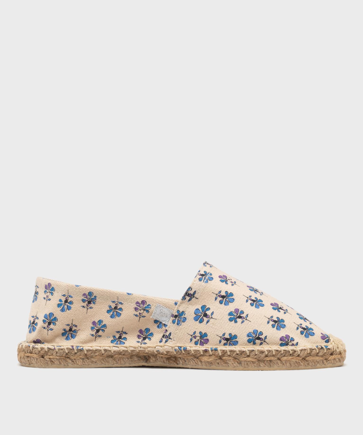 espadrilles en toile de coton fleurie et semelle de corde femme - lulucastagnette bleu standard