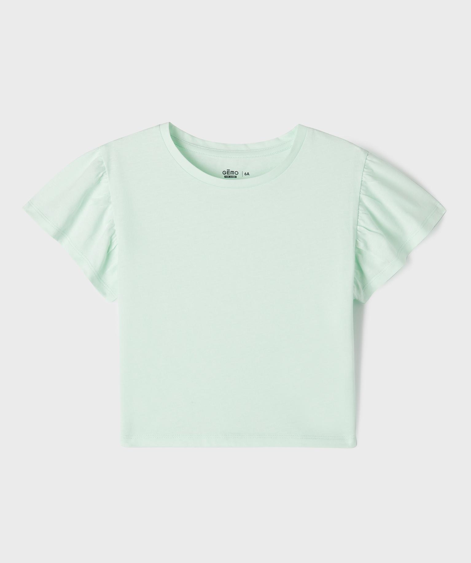 tee-shirt manches courtes volantees fille vert tee-shirts