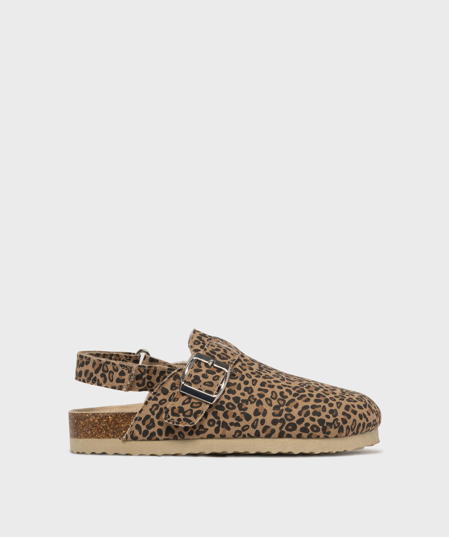 sabots en toile a motif leopard avec bride arriere fille - lovely wings brun