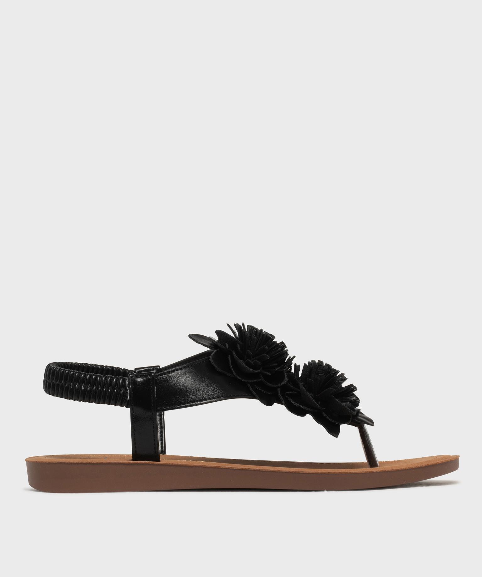 sandales a entredoigt avec fleurs en relief femme noir standard