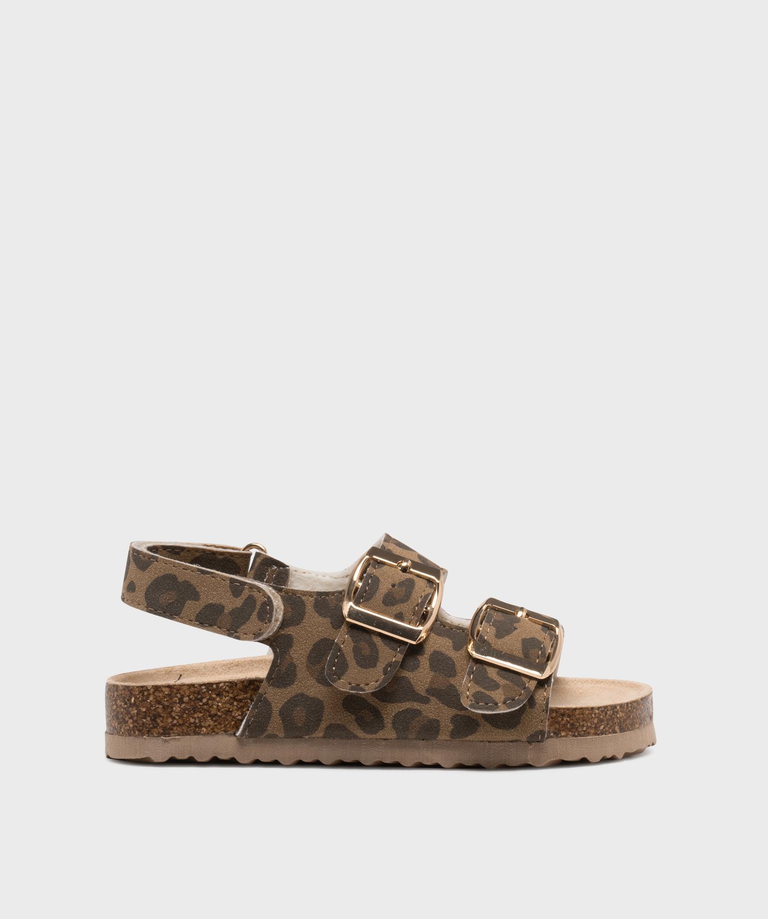 sandales 2 brides a motif leopard fille - lovely wings brun