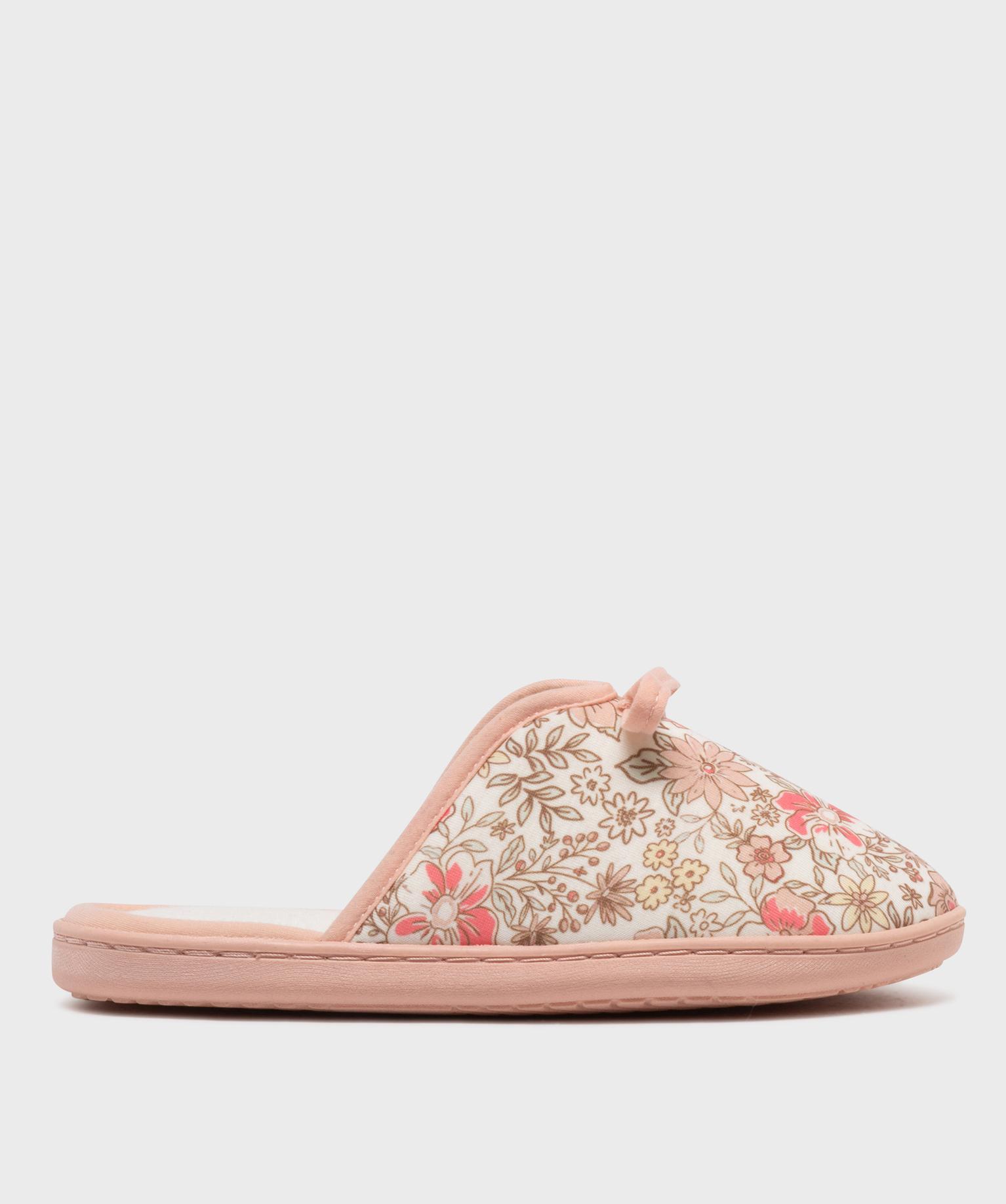 chaussons mules a motifs fleuris semelle femme rose