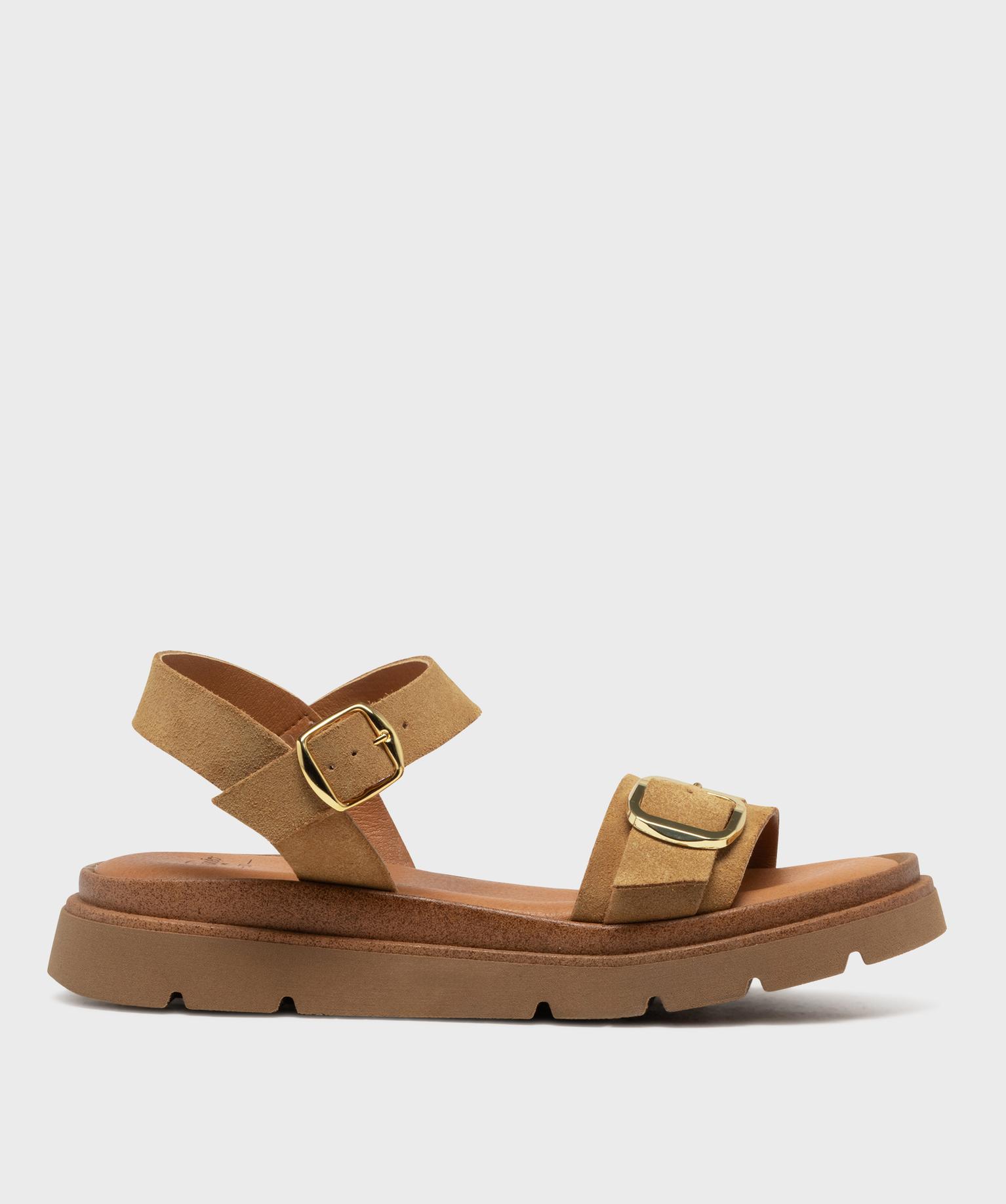 sandales a semelle crantee dessus cuir femme - taneo beige standard sandales plates et nu-pieds