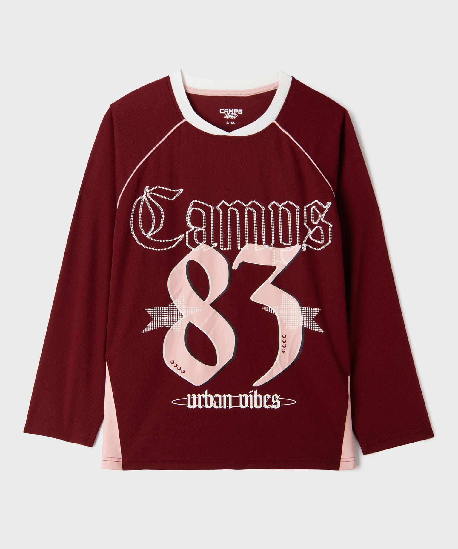 maillot de sport en mesh imprime a manches raglan fille - camps united rouge tee-shirts