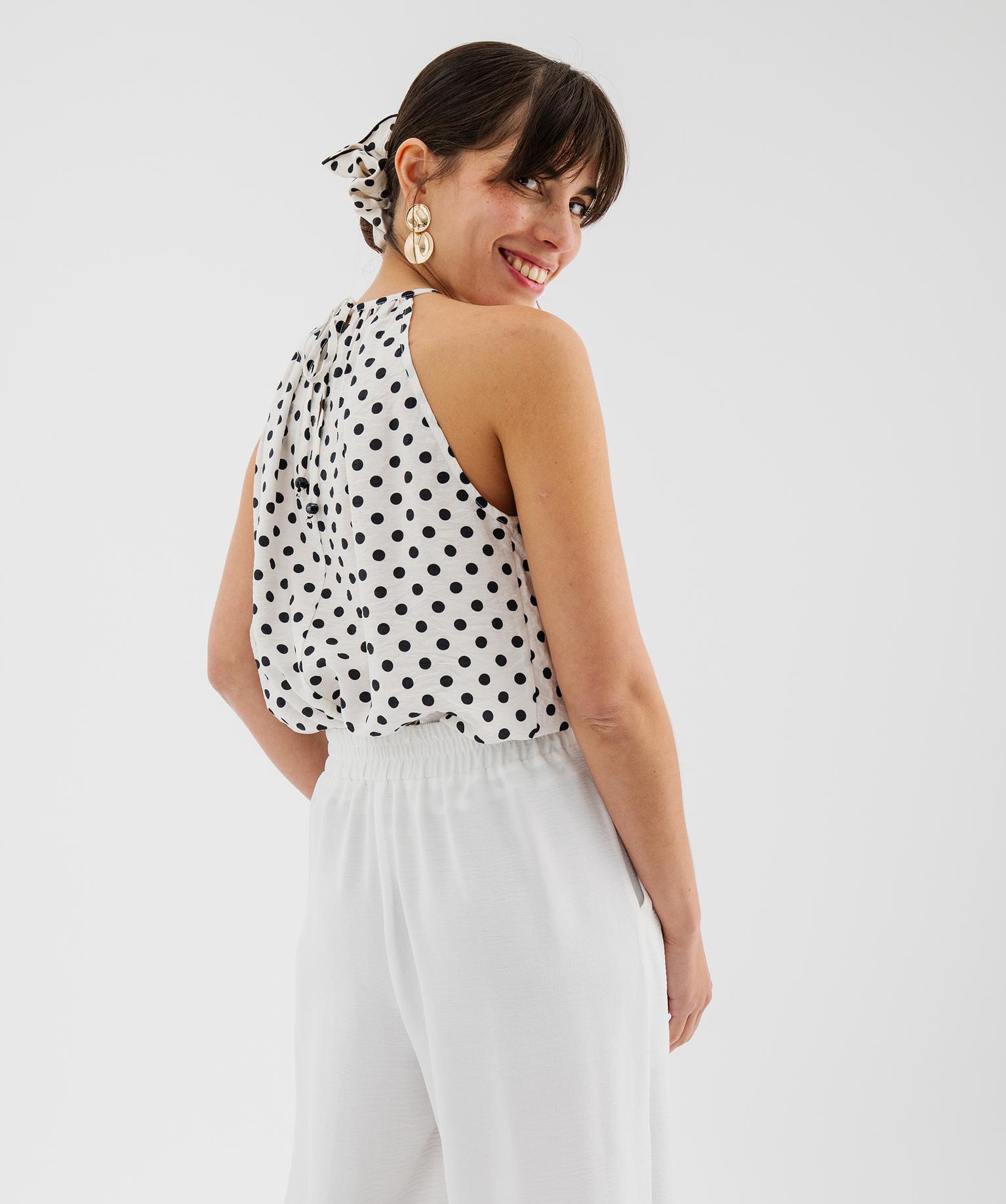 blouse sans manches en viscose a pois femme blanc blouses